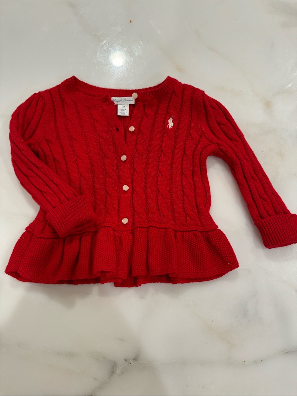 Ralph Lauren Red Cable Knit Peplum Cardigan